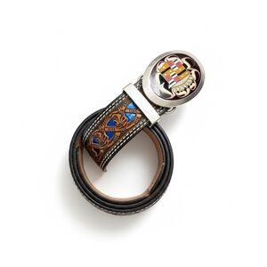 Shoreline Ornate Blue and Brown Leather Belt